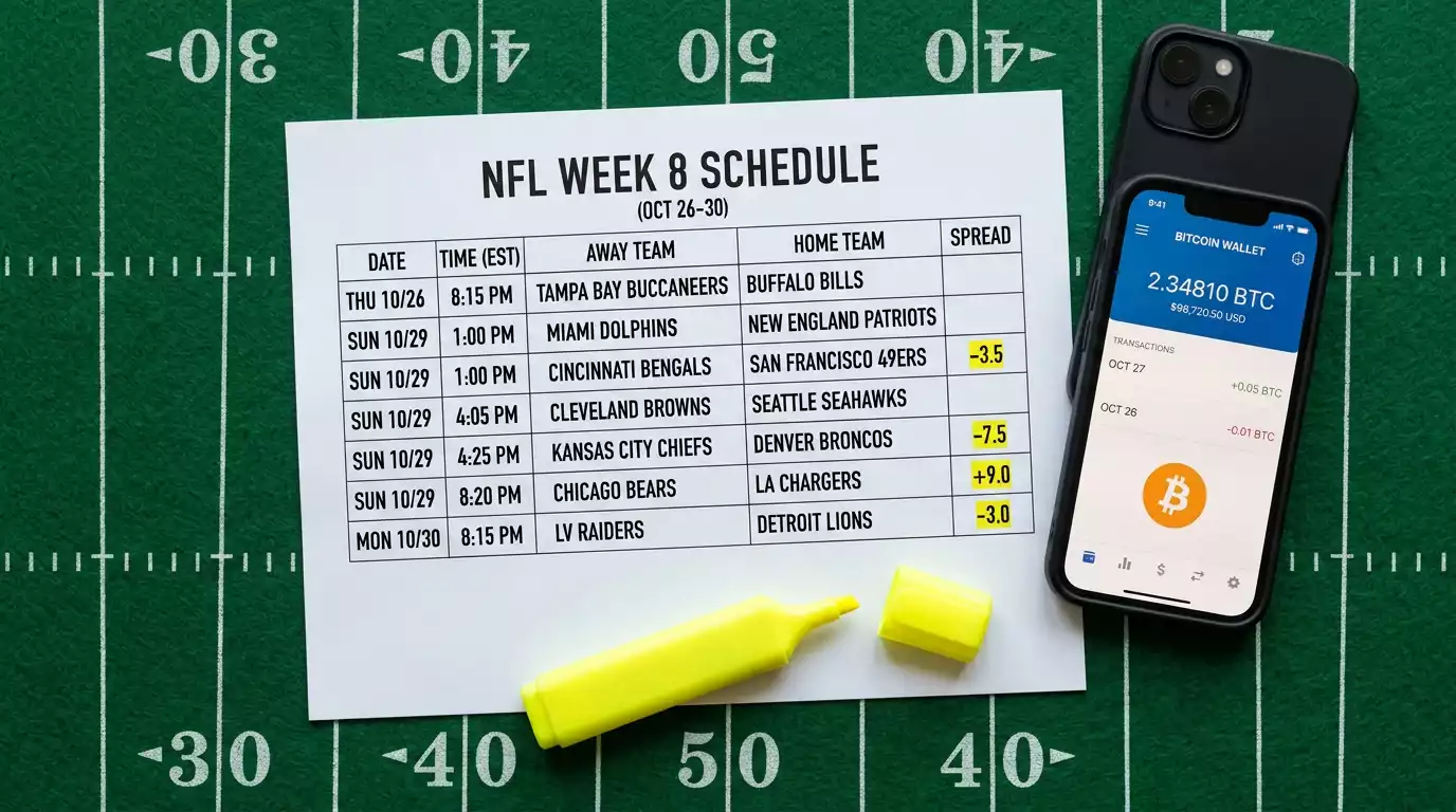 NFL point spread betting with Bitcoin showing ATS markets on crypto sportsbooks